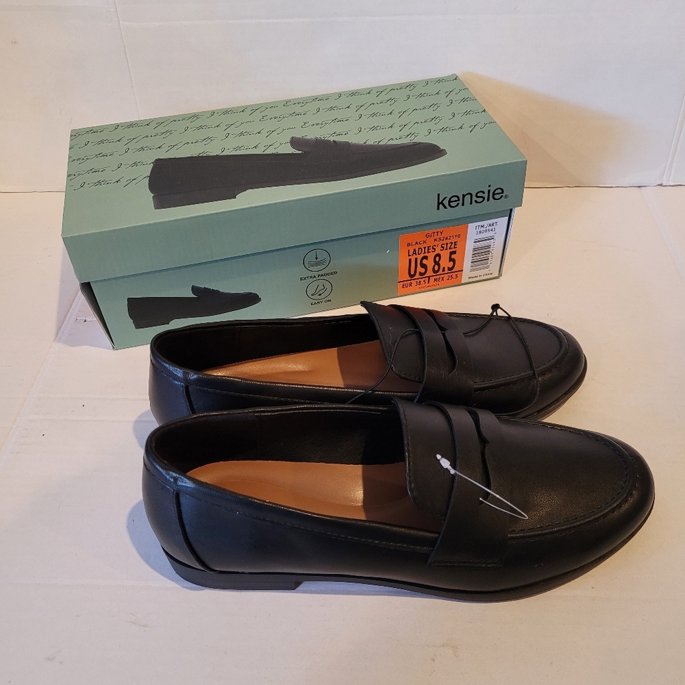 New Faux Leather Penny Loafers Loafer Black Size 8.5 Career Work Flats